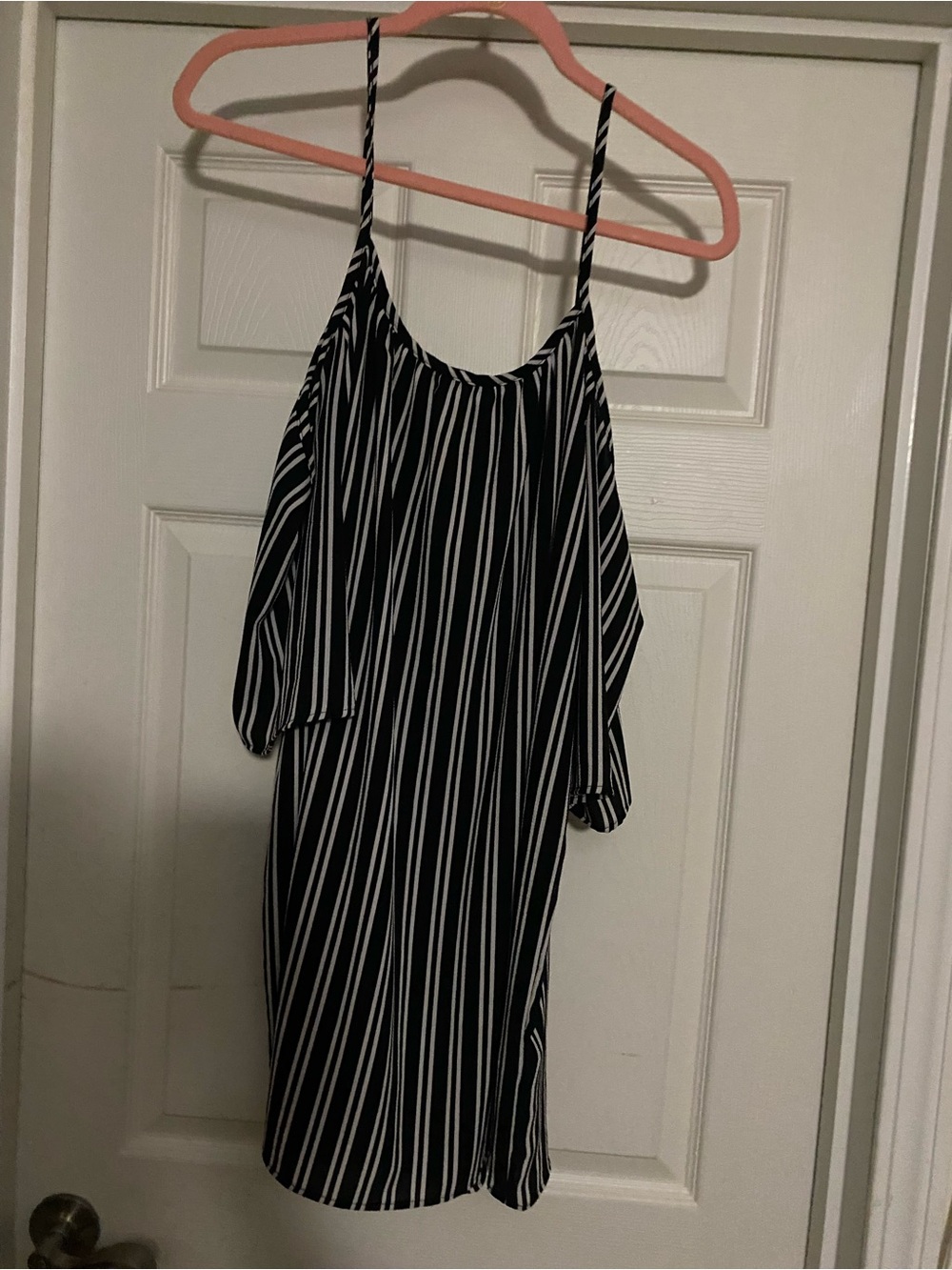 Vibe Black and White Striped One-Shoulder Dress
